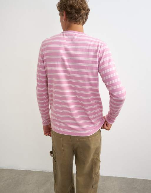 Topman classic fit long sleeve t-shirt with stripe in pink, 4 of 5