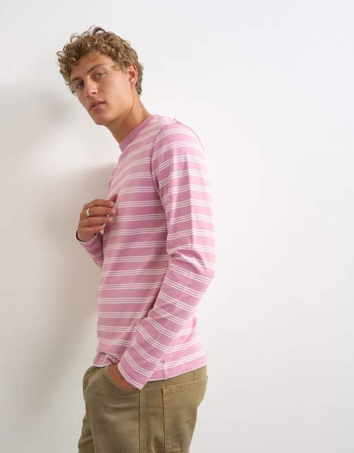Topman classic fit long sleeve t-shirt with stripe in pink, 5 of 5