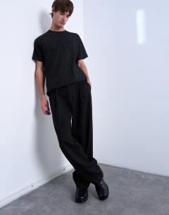 Model wearing Classic fit metallic stripe tee in black 