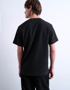 Model wearing Classic fit metallic stripe tee in black 