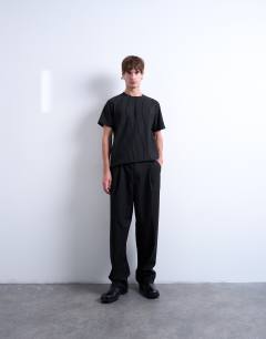 Model wearing Classic fit metallic stripe tee in black 