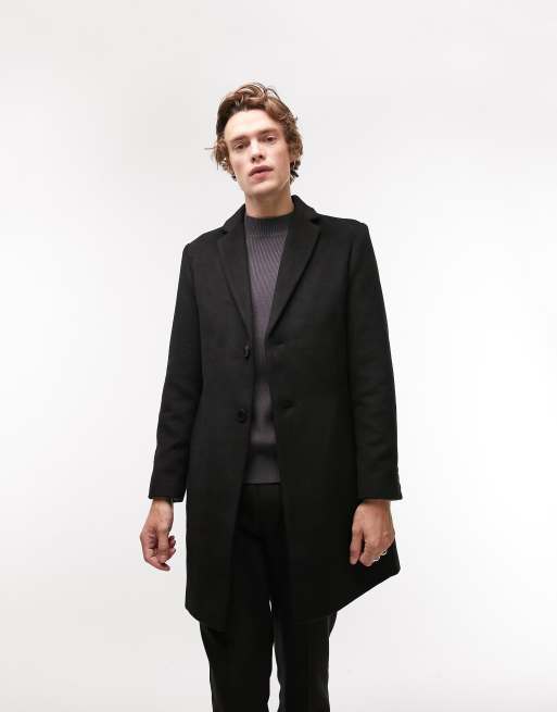 Topman classic fit over coat in black | ASOS