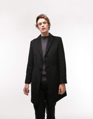 Topman classic fit overcoat in black