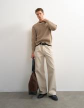 Topman classic fit plaited fisherman knit jumper in oatmeal