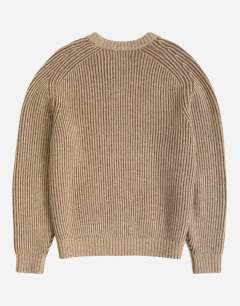 Model wearing Classic fit plaited fisherman knit jumper in oatmeal