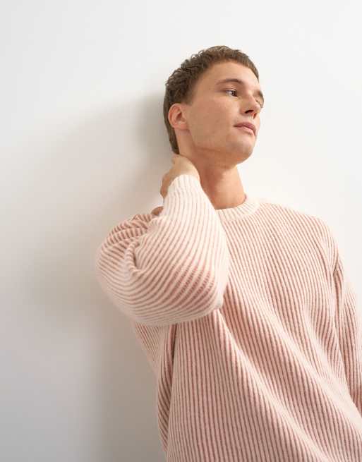 Topman classic fit plaited fisherman knit jumper in pink, 5 of 5