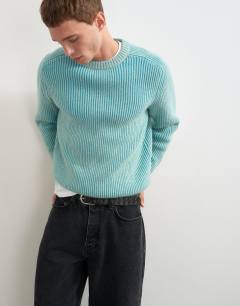 Classic fit plaited fisherman knit jumper in teal