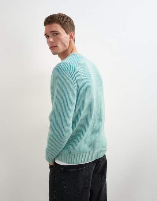 Topman classic fit plaited fisherman knit jumper in teal, 5 of 5