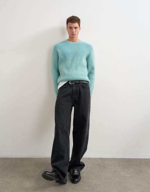 Topman classic fit plaited fisherman knit sweater in teal, 2 of 5