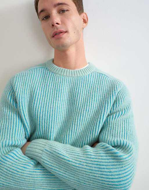 Topman classic fit plaited fisherman knit sweater in teal, 3 of 5
