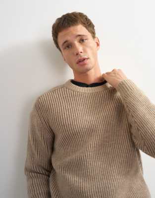 Topman Classic Fit Plated Fisherman Knit Sweater In Brown