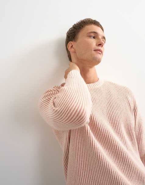Topman classic fit plated fisherman knit sweater in pink - view 1