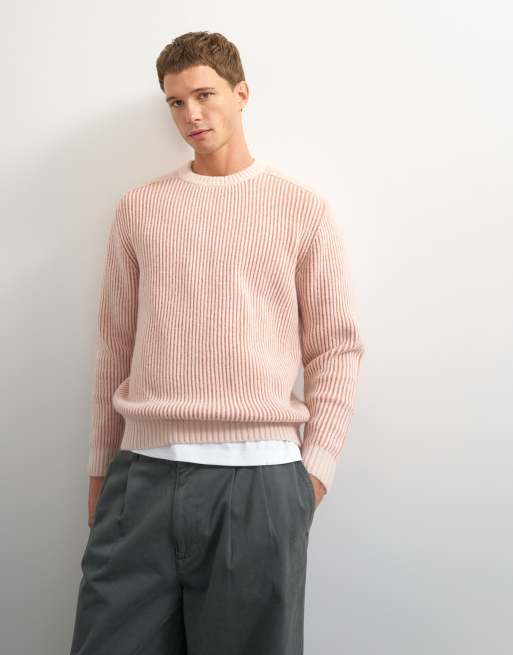Topman classic fit plated fisherman knit sweater in pink, 3 of 5