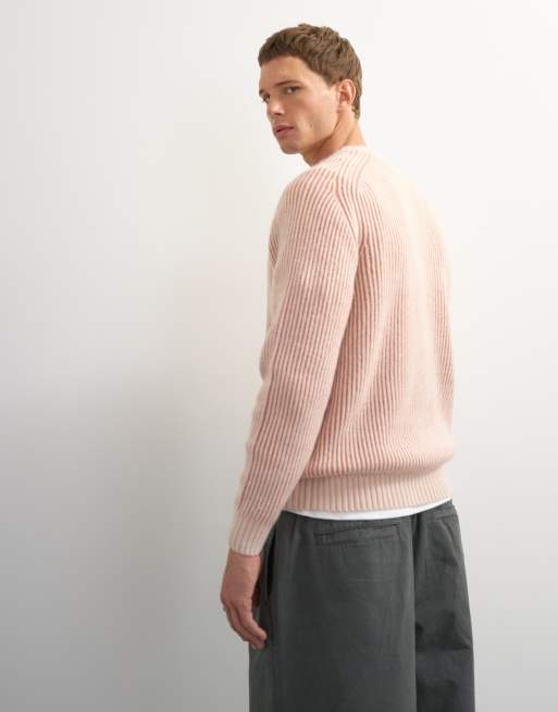 Topman classic fit plated fisherman knit sweater in pink, 4 of 5