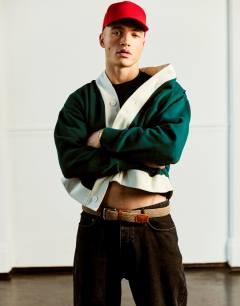 Classic fit retro cardigan in dark green