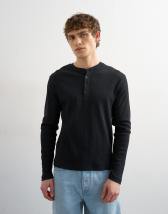 Topman classic fit rib long sleeve henley t-shirt in black