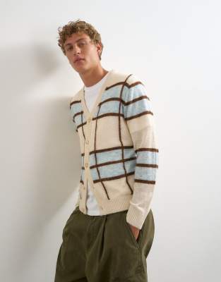 Topman Classic Fit Sheer Knit Cardigan With Check In White