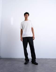 Model wearing Classic fit sheer rib t-shirt in white 