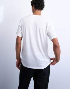 Model wearing Classic fit sheer rib t-shirt in white 