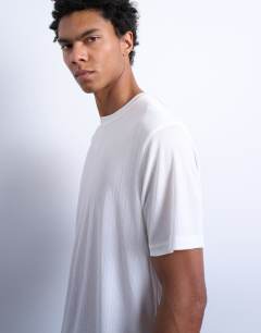 Model wearing Classic fit sheer rib t-shirt in white 