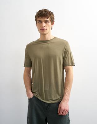 Topman classic fit sheer T-shirt in khaki khaki