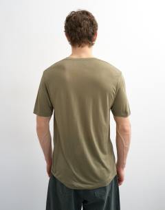 Model wearing Classic fit sheer t-shirt in khaki