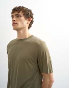 Model wearing Classic fit sheer t-shirt in khaki