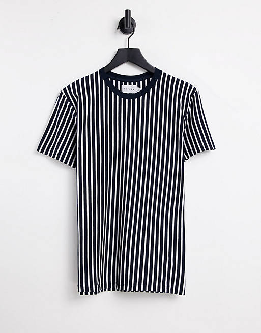 Topman classic fit stripe T-shirt in navy and white | ASOS