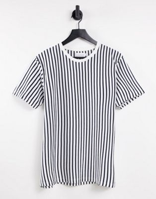 Topman classic fit stripe t-shirt in white and navy