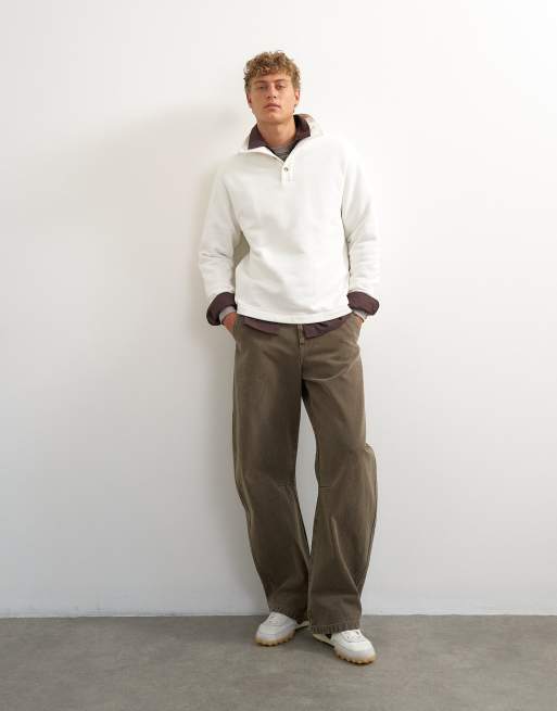 Topman classic fit sweatshirt met opstaande boord in gewassen ecru, 2 van 5
