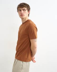 Model wearing Classic fit t-shirt in brown 