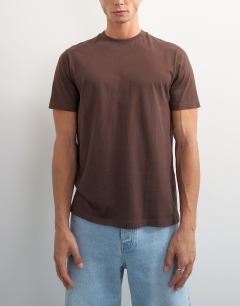 Model wearing Classic fit t-shirt in brown
