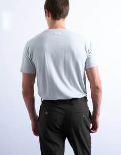 Model wearing Classic fit t-shirt in grey