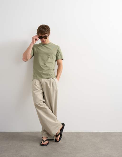 Topman classic fit t-shirt in khaki, 3 of 5
