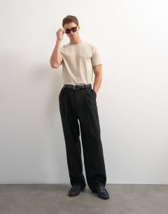 Model wearing Classic fit t-shirt in stone