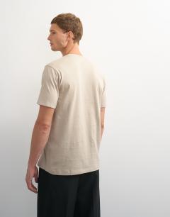 Model wearing Classic fit t-shirt in stone