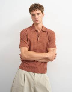 Classic fit textured polo in burnt orange