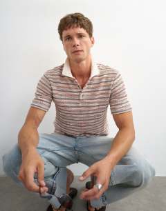 Classic fit textured space dye striped polo in multi
