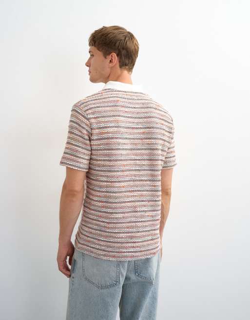 Topman classic fit textured space dye striped polo in multi, 3 of 5