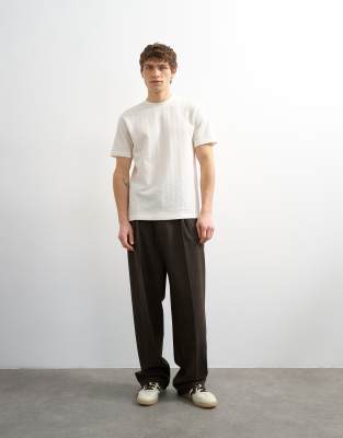 Topman Stripe Oversize Cotton Blend T-shirt In Neutral