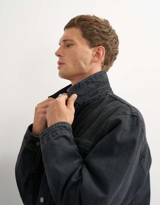 Topman classic fit western denim jacket in washed black, 2 of 5