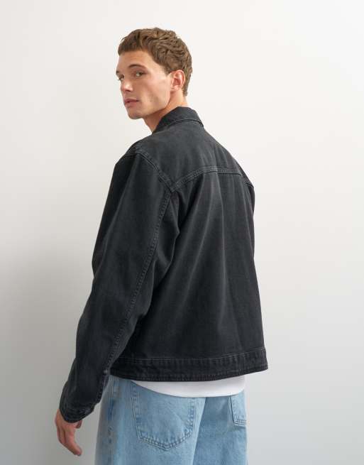 Topman classic fit western denim jacket in washed black, 5 of 5
