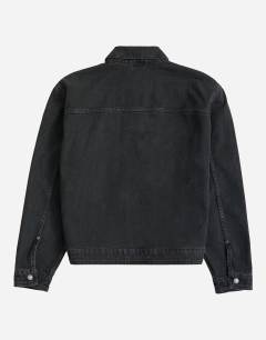 Model wearing Classic fit western denim jacket in washed black