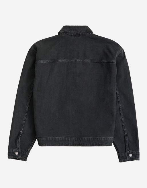 Topman classic fit western denim jacket in washed black, 7 of 7
