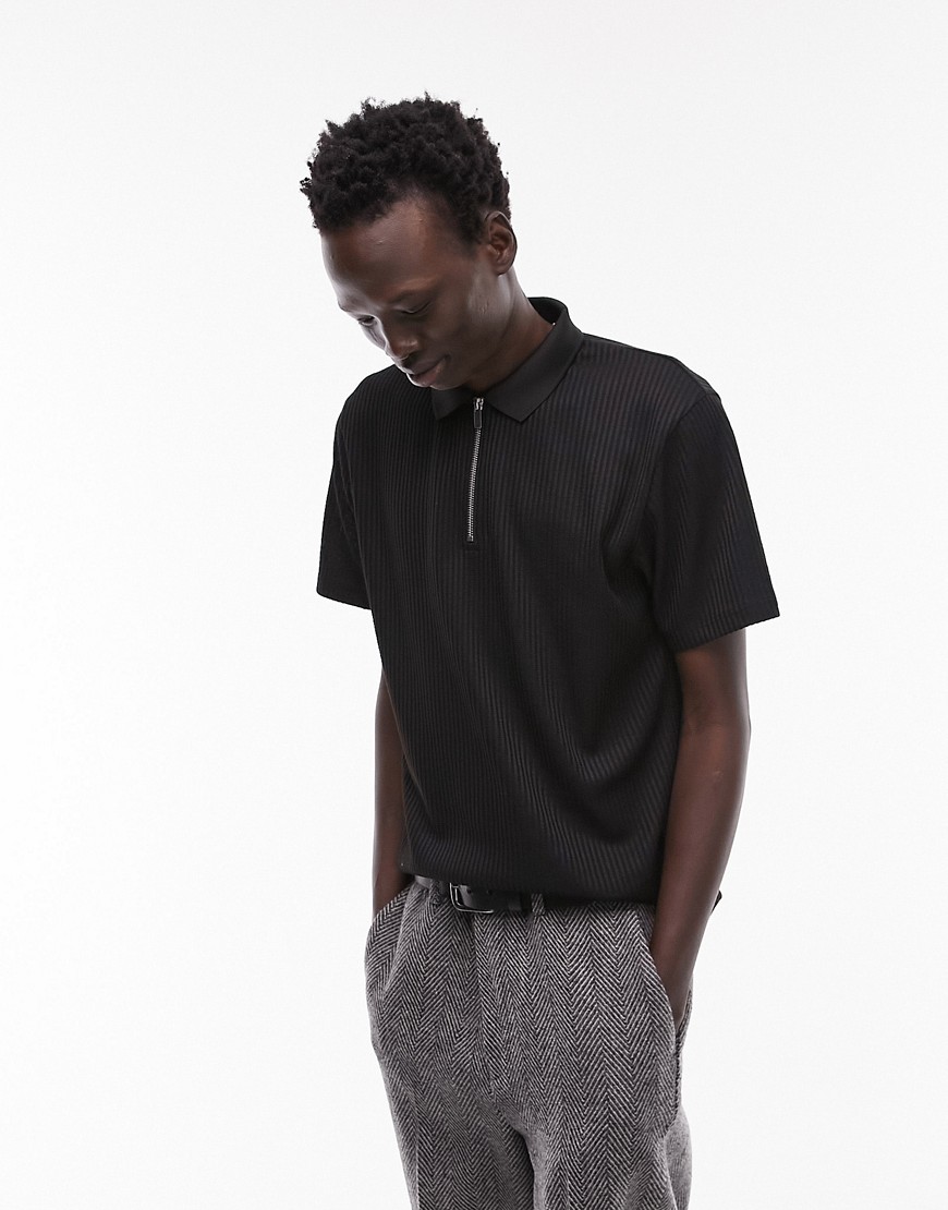 classic jersey ribbed polo in black