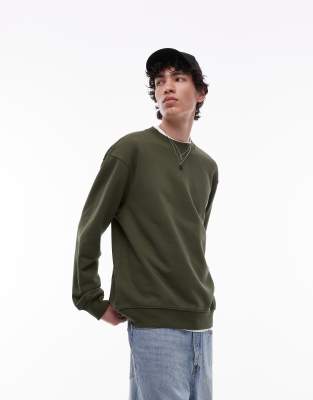 Topman - Classic - Oversize-Sweatshirt aus Jersey in Khaki-Grau