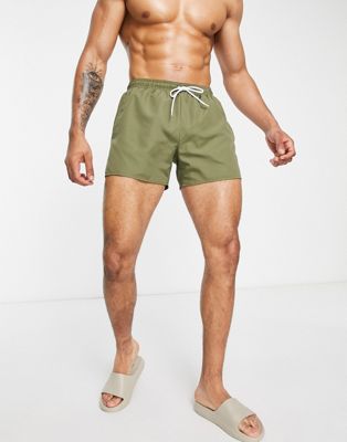Topman classic swim shorts in khaki