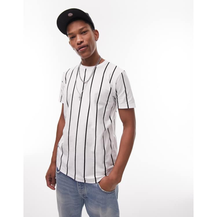 Topman Classic T-Shirt with Vertical Stripe in White