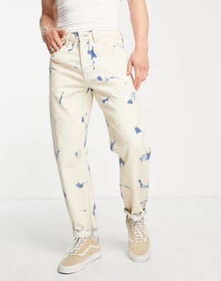 Topman cloud bleach exposed seam relaxed jeans in light wash | ASOS