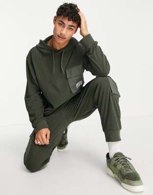 Topman co-ord cargo hoodie in khaki - ASOS Price Checker